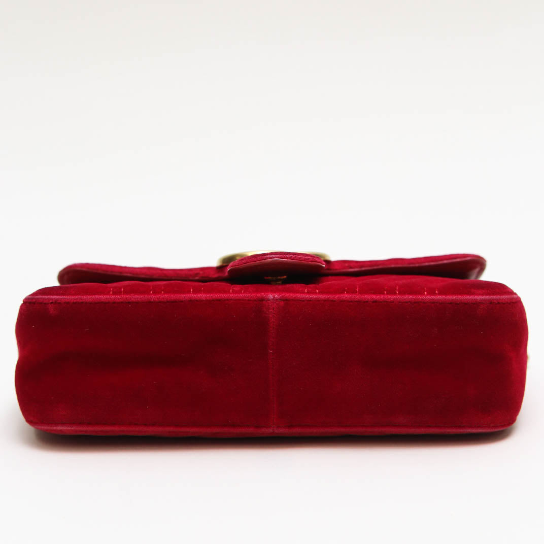 GUCCI GG Marmont Mini Velvet Shoulder Bag in Red [ReSale]