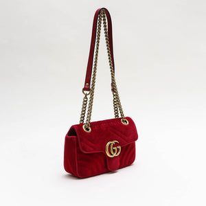 GUCCI GG Marmont Mini Velvet Shoulder Bag in Red [ReSale]