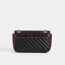 Load image into Gallery viewer, Back view of Gucci Marmont Small Shoulder Bag with Red Trim in Black Chevron Leather