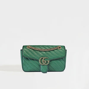 GUCCI GG Marmont Small Shoulder Bag in Green and Emerald Matelassé Leather [ReSale]