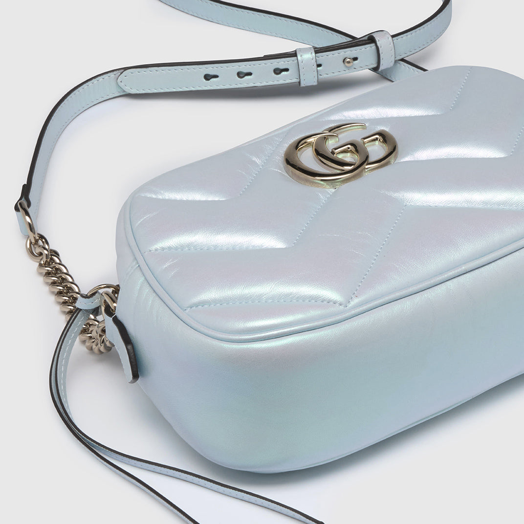 GG Marmont Small Shoulder Bag in Iridescent Blue