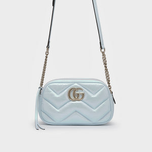 GUCCI GG Marmont Small Shoulder Bag in Iridescent Blue