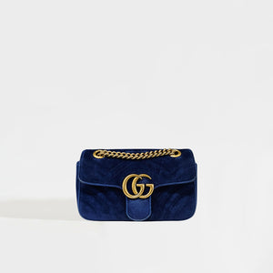 GUCCI GG Marmont Mini Velvet Shoulder Bag in Blue [ReSale]