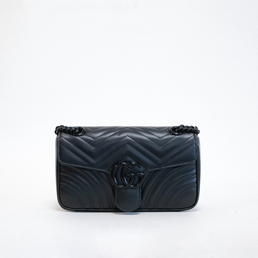 Small GG Marmont Shoulder Bag in Black Leather