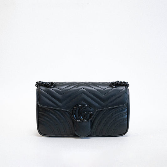 Small GG Marmont Shoulder Bag in Black Leather