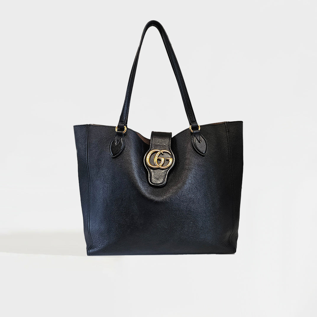 Medium Tote with Double G in Black Leather [ReSale]