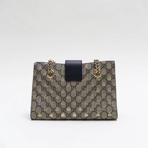 GUCCI Padlock Small GG Bees Shoulder Bag in GG Supreme with Black Leather [ReSale]