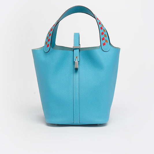 Picotin Lock 22 in Blue Du Nord Tressage Epsom Leather