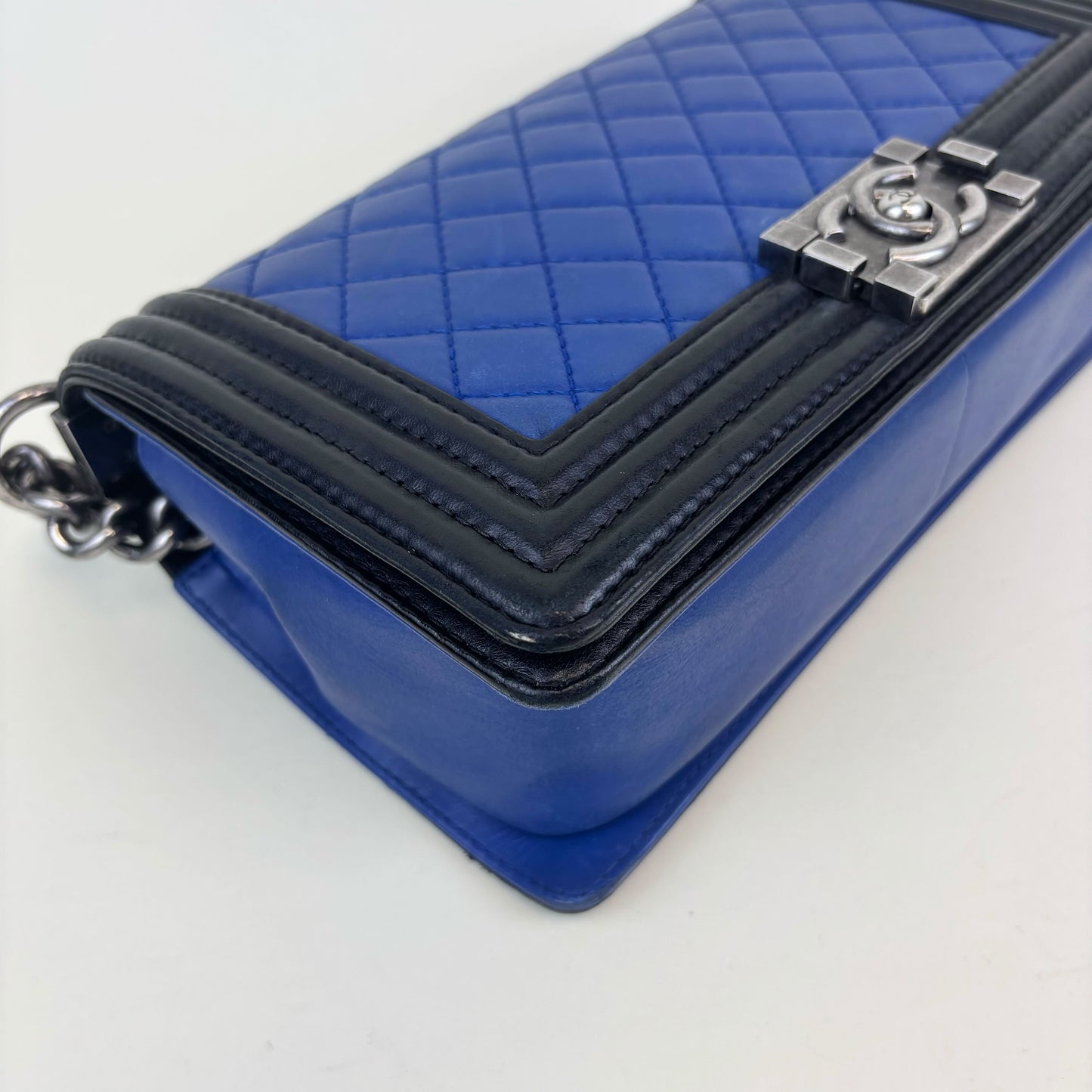 Medium Bicolour Boy Bag in Blue and Black Leather [ReSale]