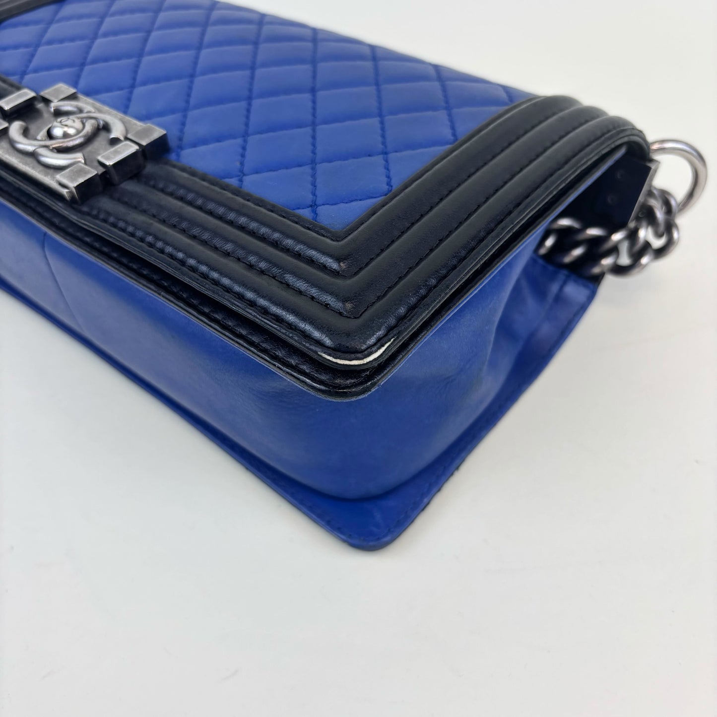 Medium Bicolour Boy Bag in Blue and Black Leather [ReSale]