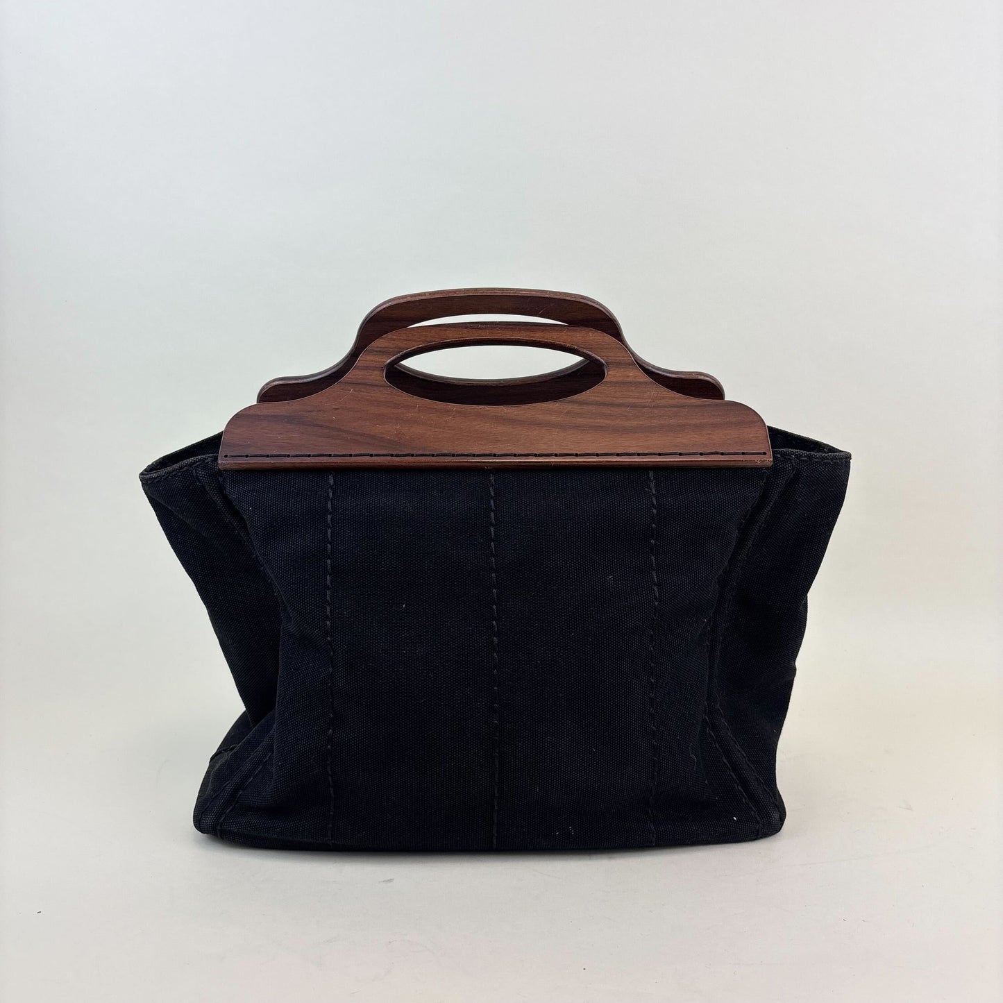 Logo Print Canvas Tote with Wooden Handle [ReSale]