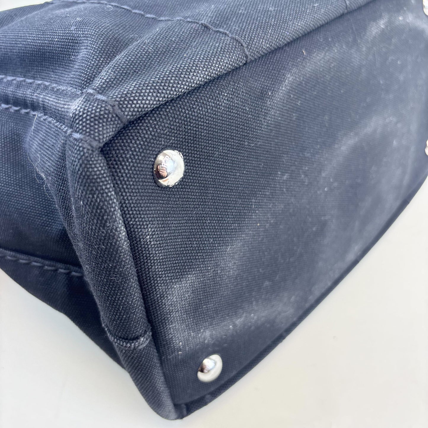 Logo Print Canvas Tote with Wooden Handle [ReSale]