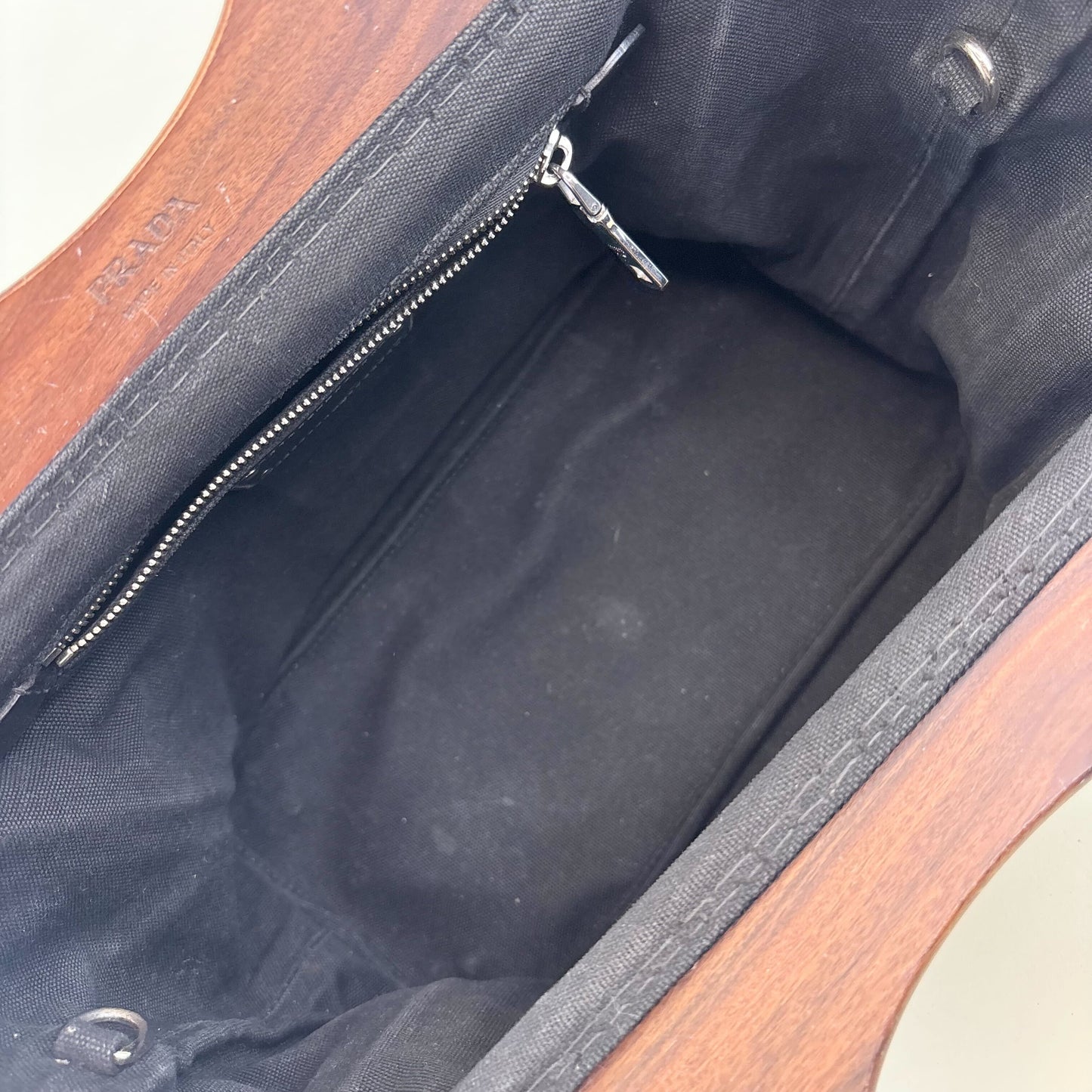 Logo Print Canvas Tote with Wooden Handle [ReSale]