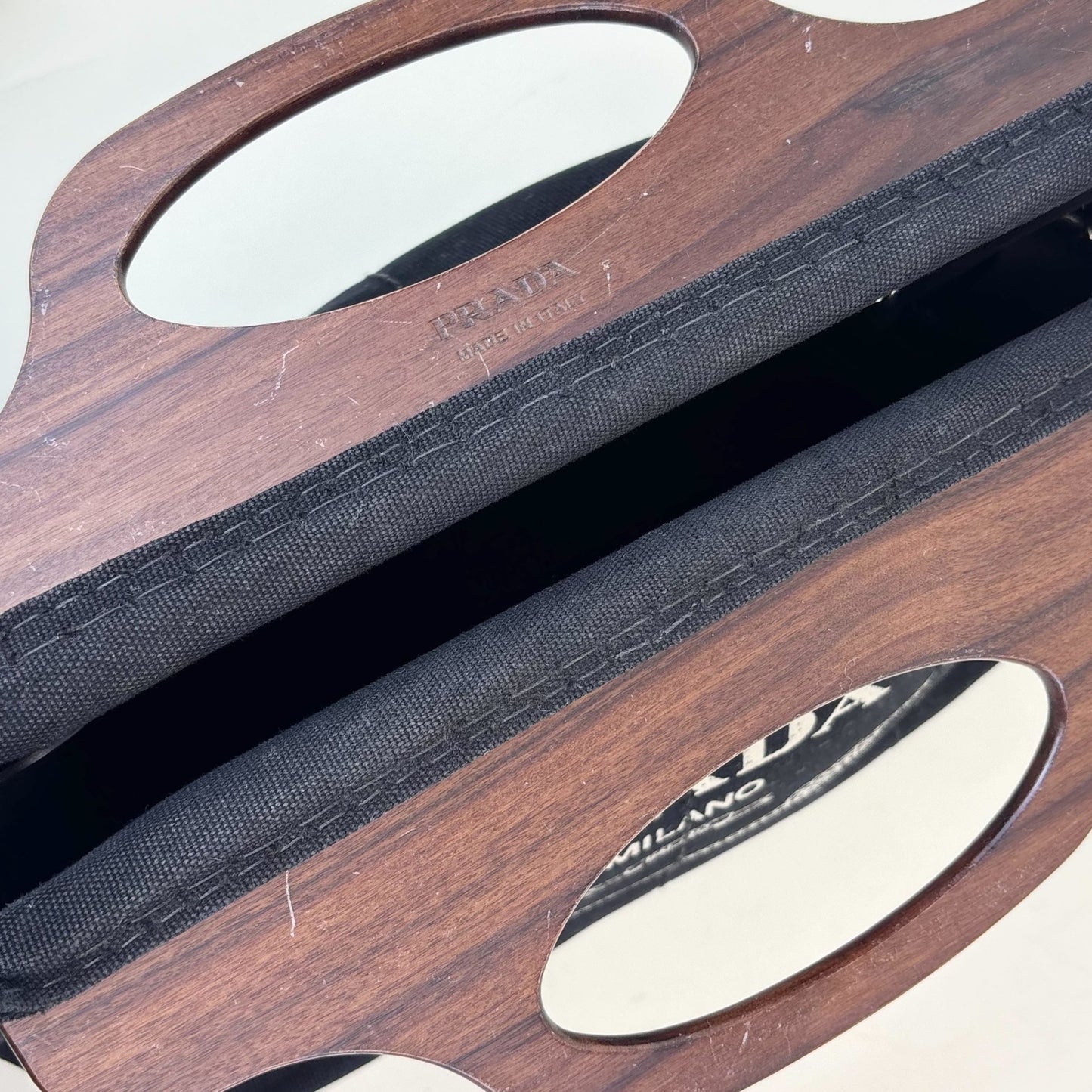 Logo Print Canvas Tote with Wooden Handle [ReSale]