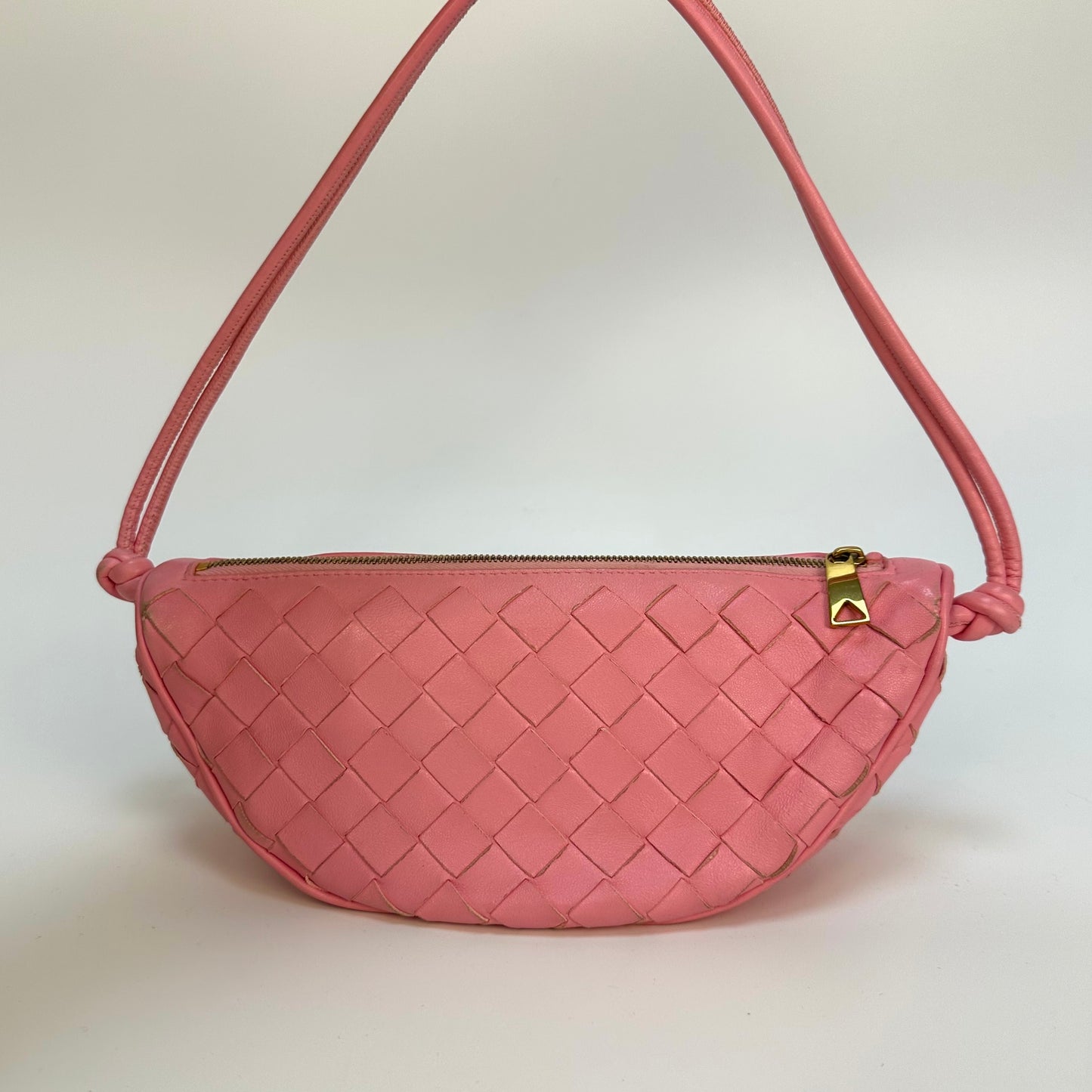 Half Moon Intrecciato Leather Shoulder Bag in Pink [ReSale]