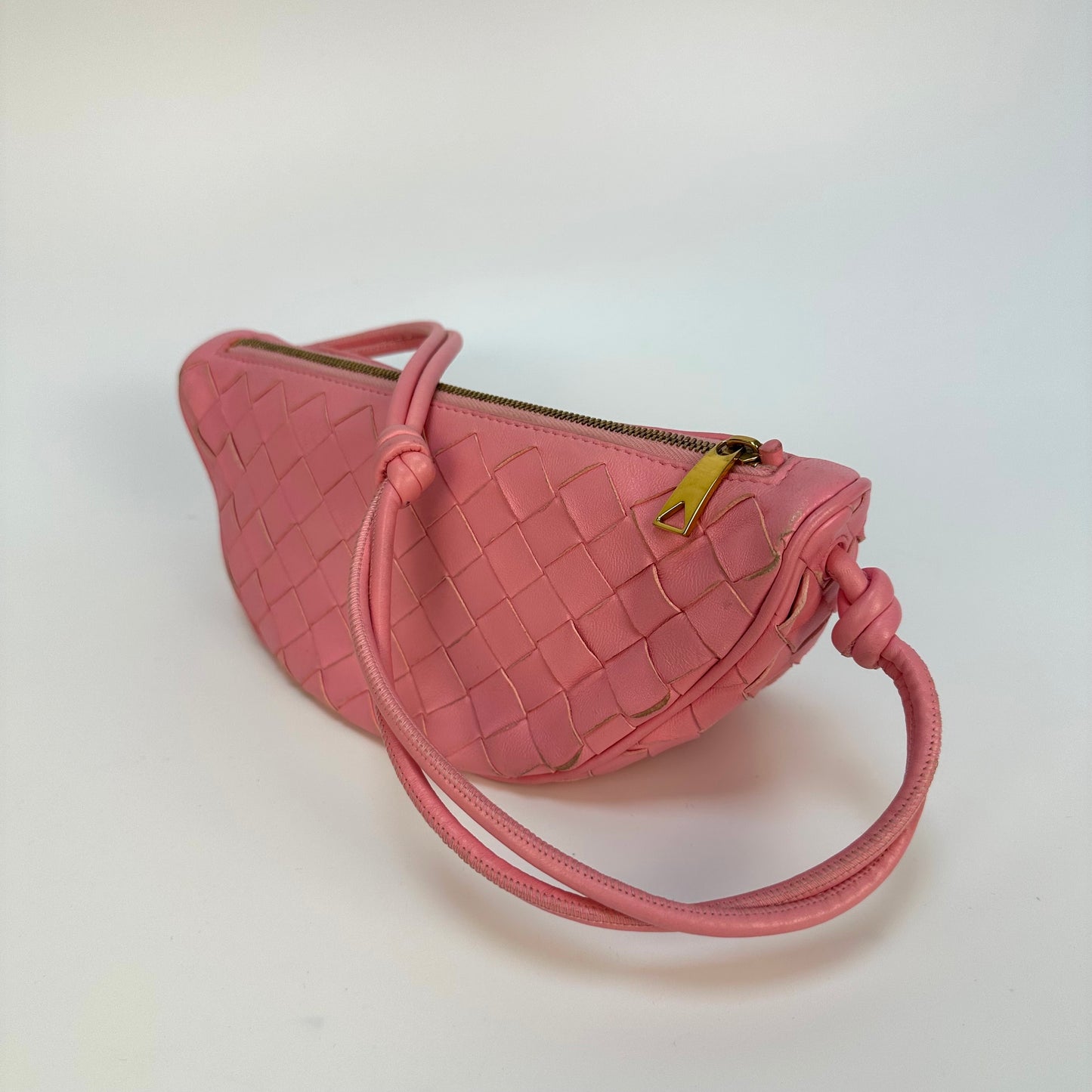 Half Moon Intrecciato Leather Shoulder Bag in Pink [ReSale]