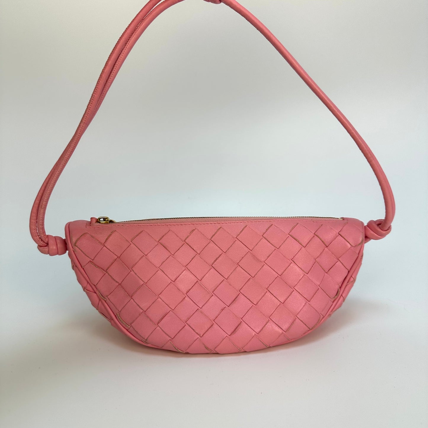 Half Moon Intrecciato Leather Shoulder Bag in Pink [ReSale]