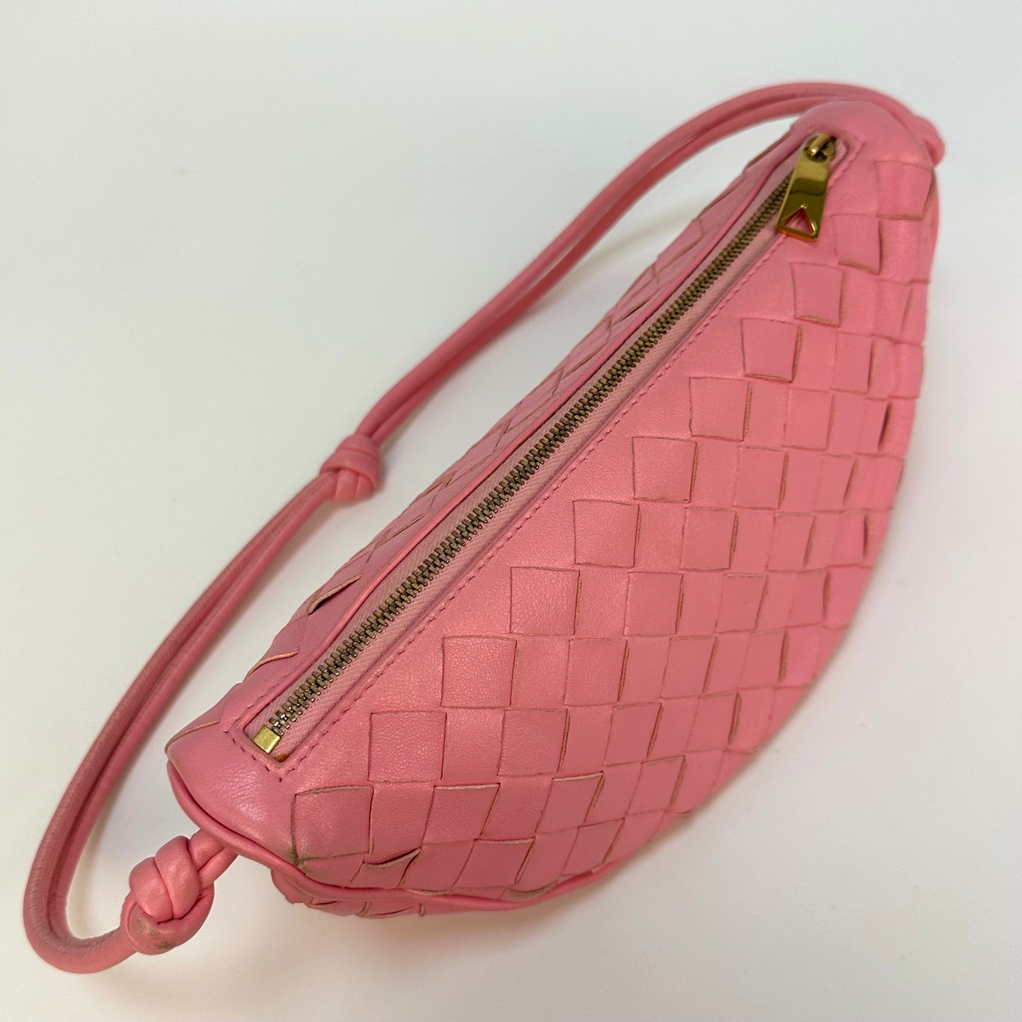 Half Moon Intrecciato Leather Shoulder Bag in Pink [ReSale]