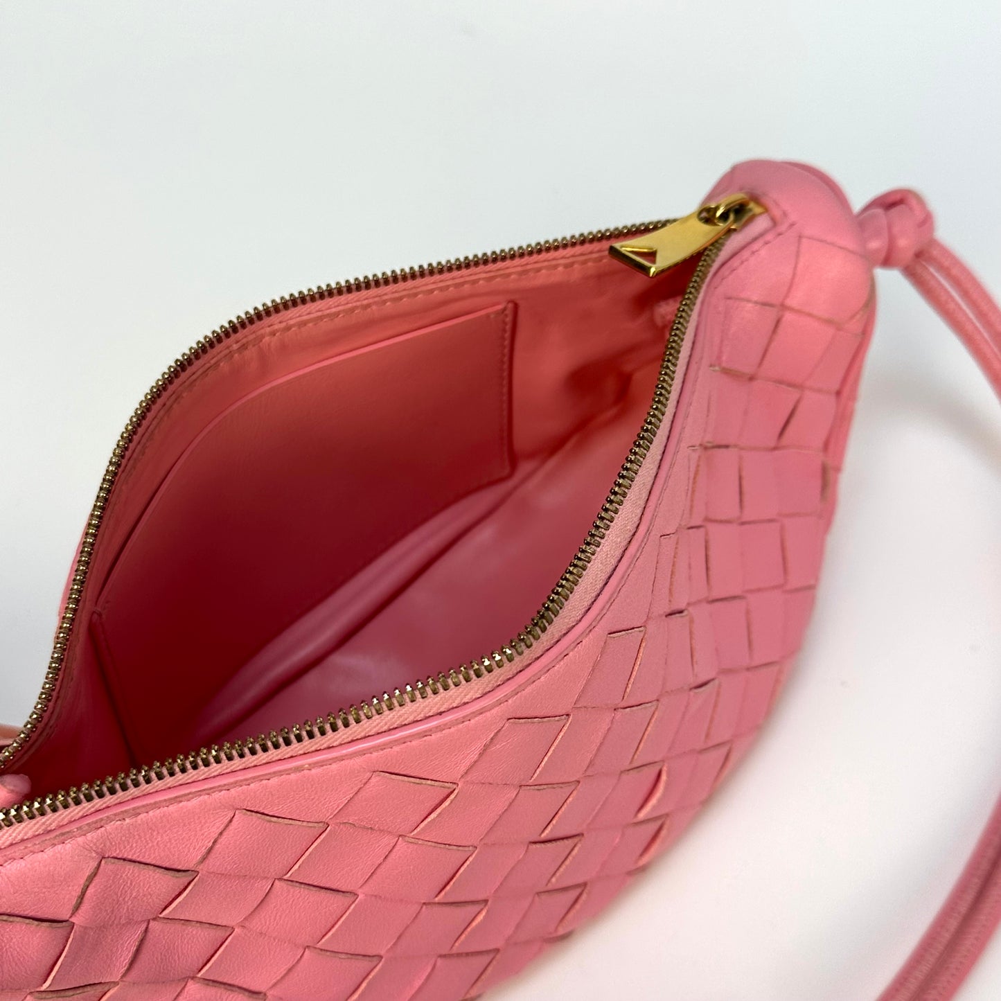 Half Moon Intrecciato Leather Shoulder Bag in Pink [ReSale]