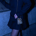 Crystal Embellished Woven Bucket Bag in Gold