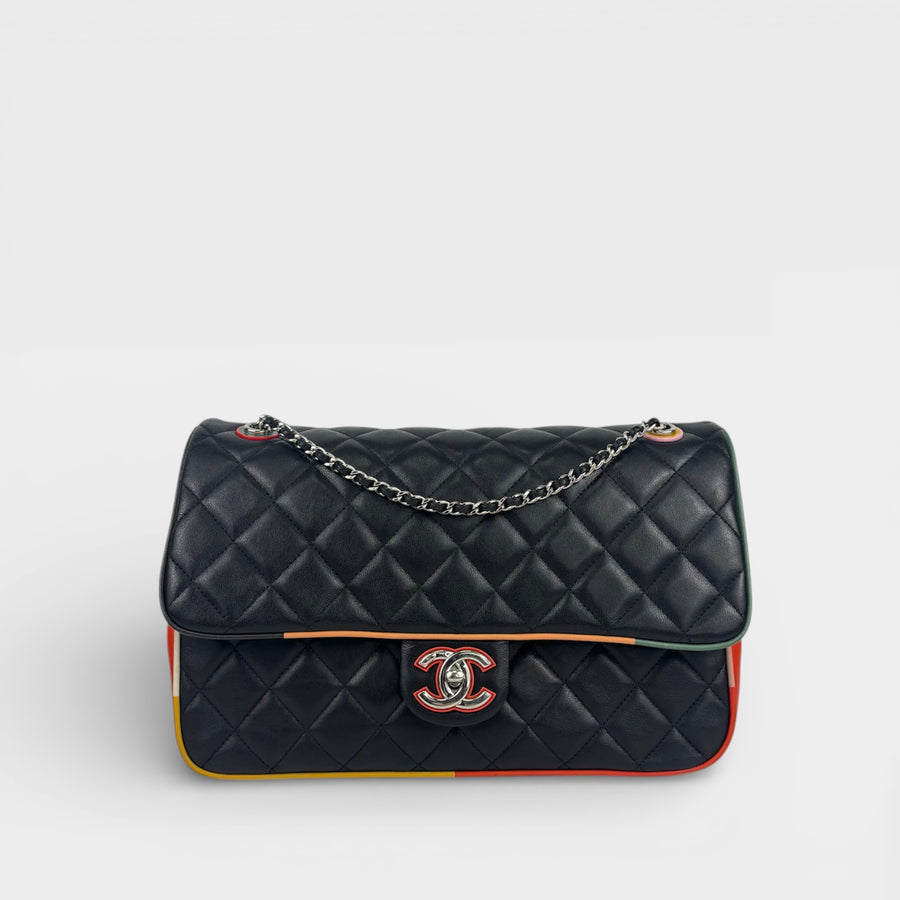 Jumbo Cuba Colour Single Flap in Quilted Lambskin with Multicolour Trim