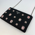 Catene Crystal Embellished Padded Nylon Clutch in Black [ReSale]