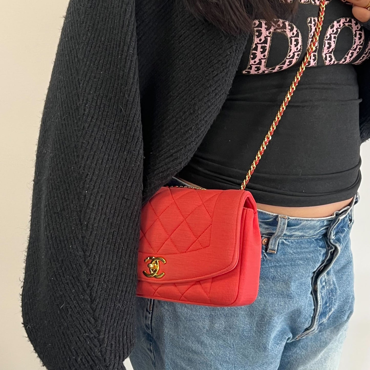 Rare Diana Single Flap Shoulder Bag in Coral Jersey 2014-2015 [ReSale]