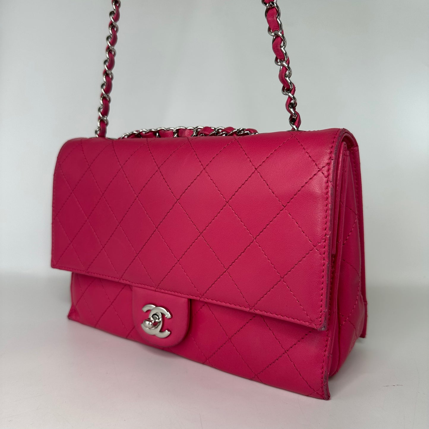 Small Accordion Quilted Single Flap Bag in Hot Pink Calfskin Leather 2014 [ReSale]
