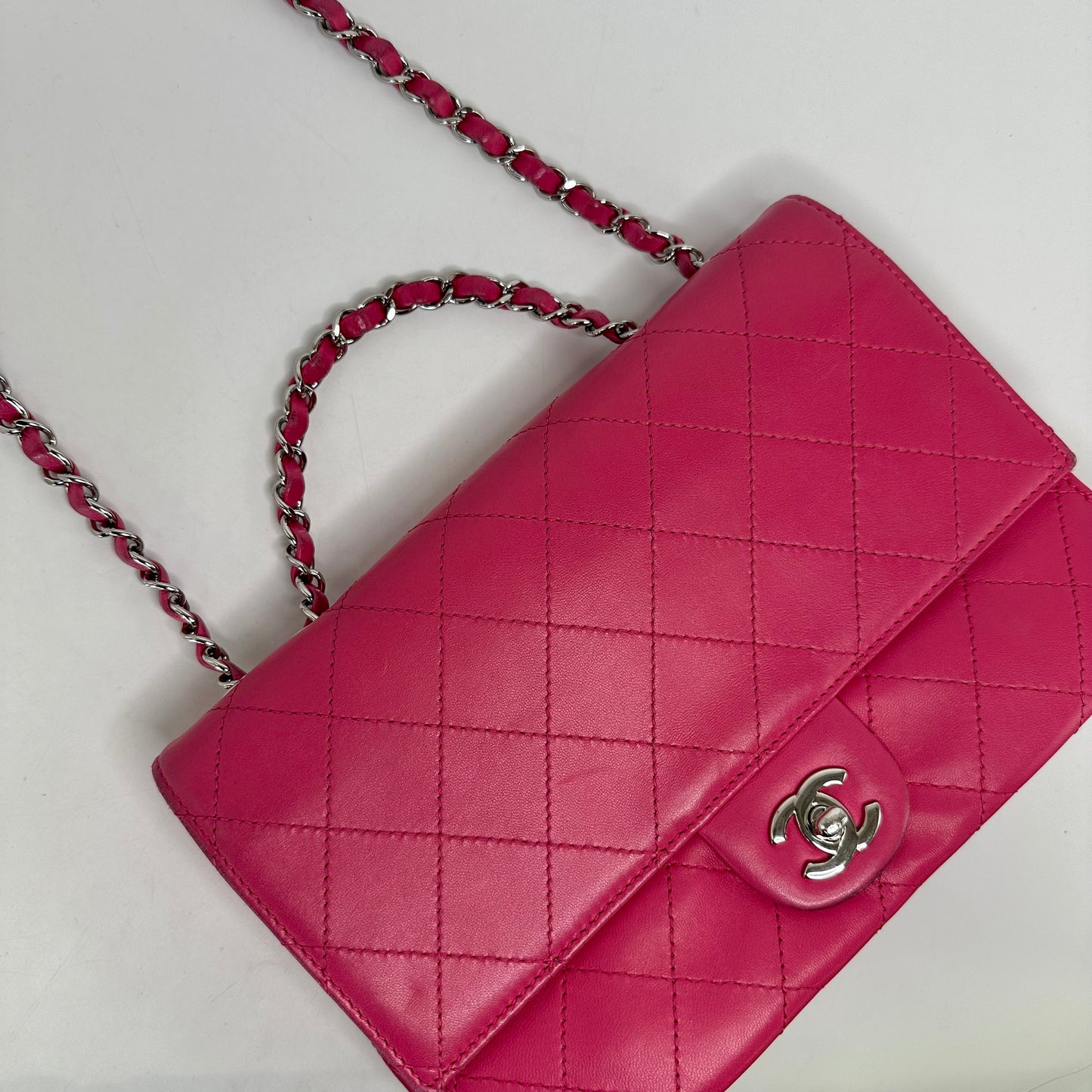 Small Accordion Quilted Single Flap Bag in Hot Pink Calfskin Leather 2014 [ReSale]