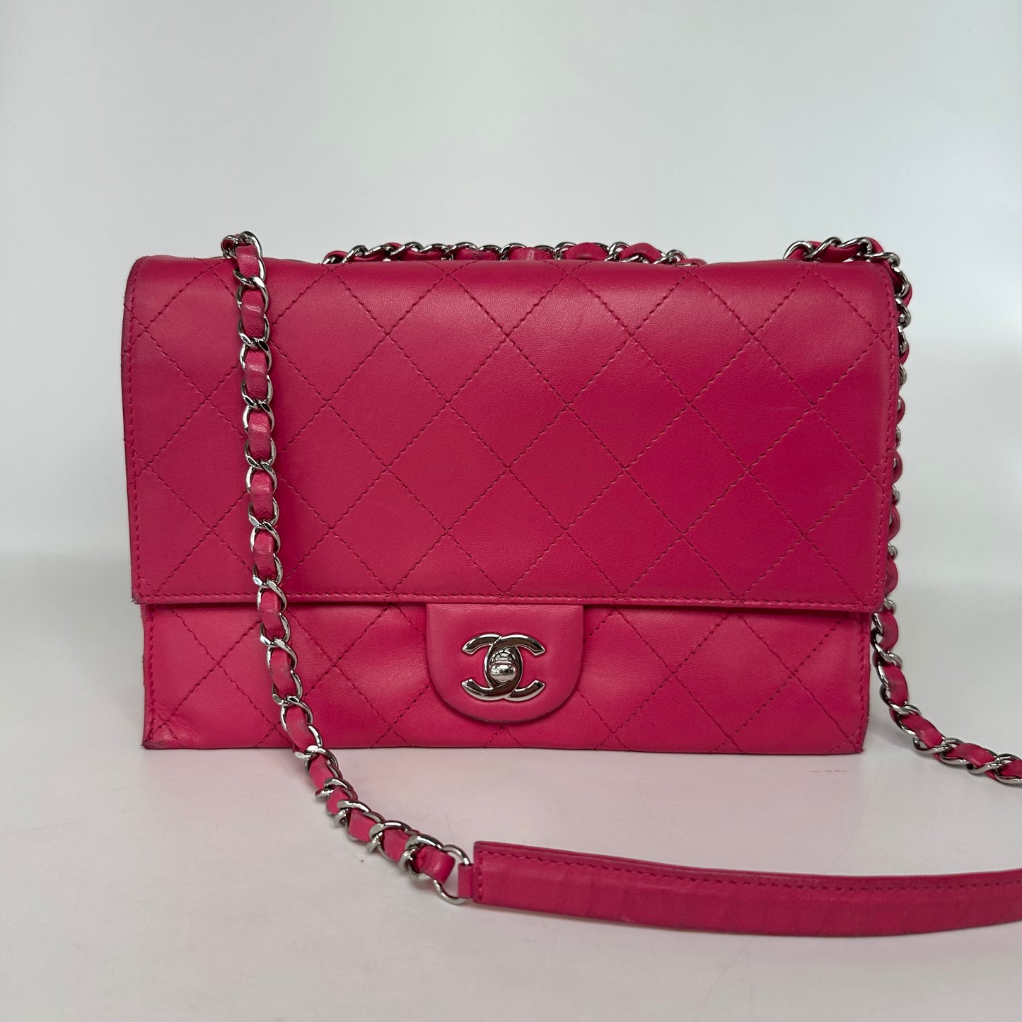 Small Accordion Quilted Single Flap Bag in Hot Pink Calfskin Leather 2014 [ReSale]