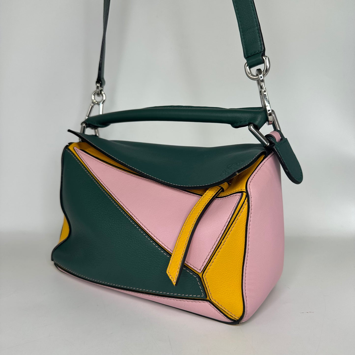 Small Puzzle Tricolor Bag in Pink and Green Leather [ReSale]