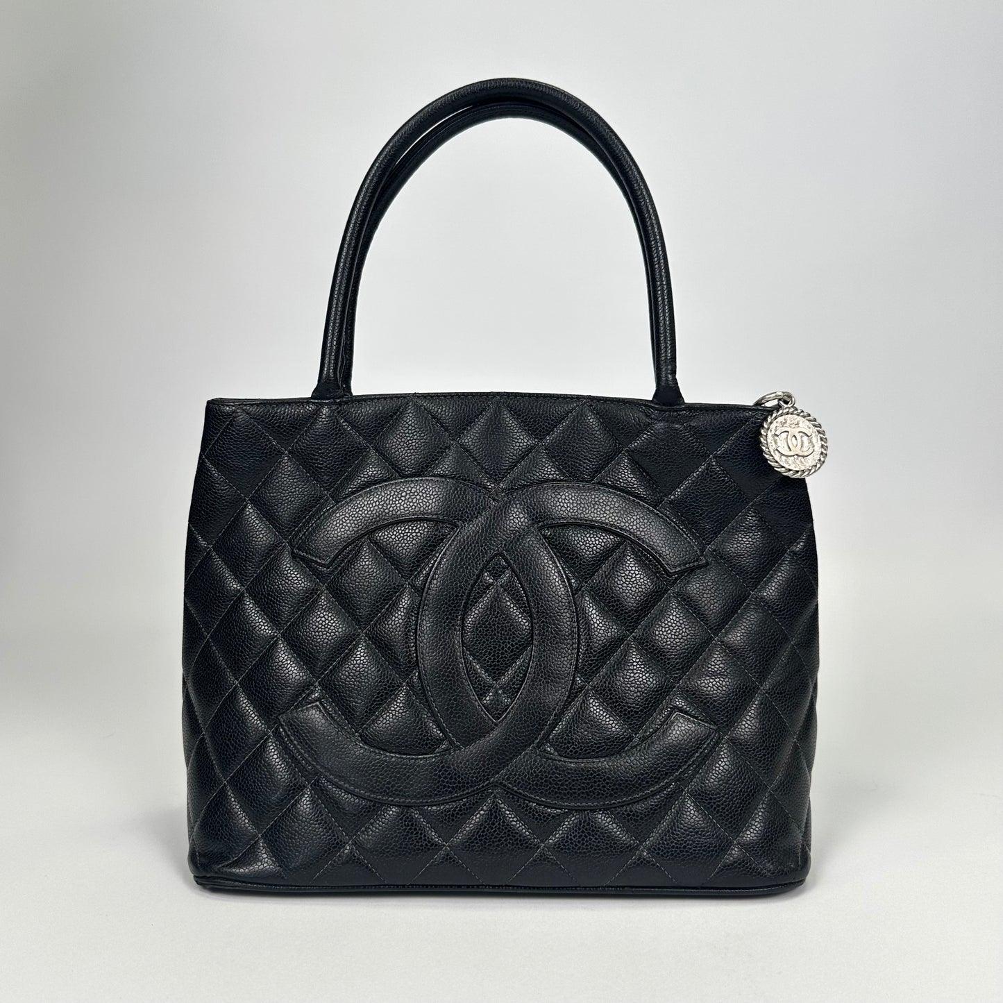 Medallion Tote Bag in Black Caviar with Silver Hardware 2000 - 2002 [ReSale]