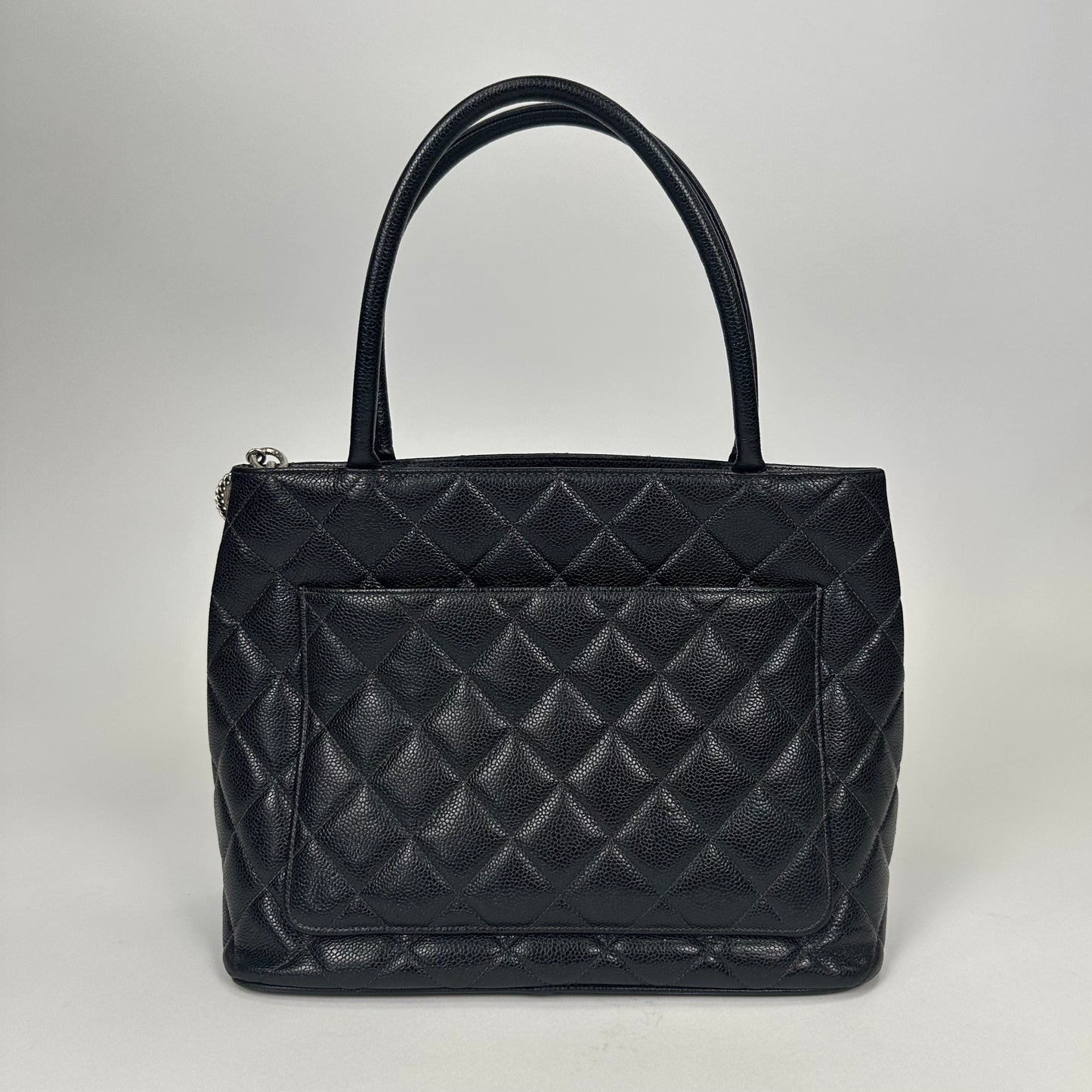 Medallion Tote Bag in Black Caviar with Silver Hardware 2000 - 2002 [ReSale]