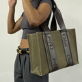 Medium Linen-Canvas Woody Tote Bag in Green
