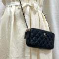 Small CC Quilted Lambskin Clutch With Chain in Black
