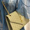 Medium Monogram Quilted Leather Envelope Shoulder Bag in Sage Green