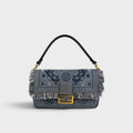 Baguette in Fringed Denim with Embroidered Bandana