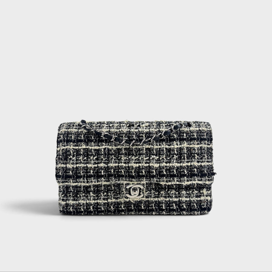 Medium Classic Double Flap Bag in Black & White Tweed 1989-1991
