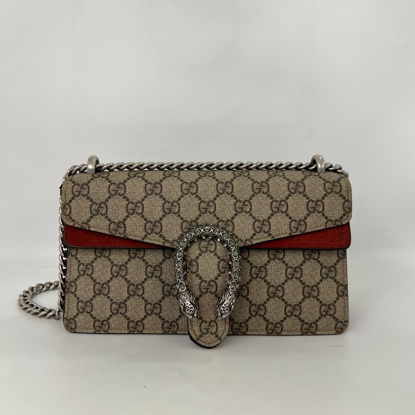 Dionysus GG Supreme Small Bag With Suede Trim in Red [ReSale]
