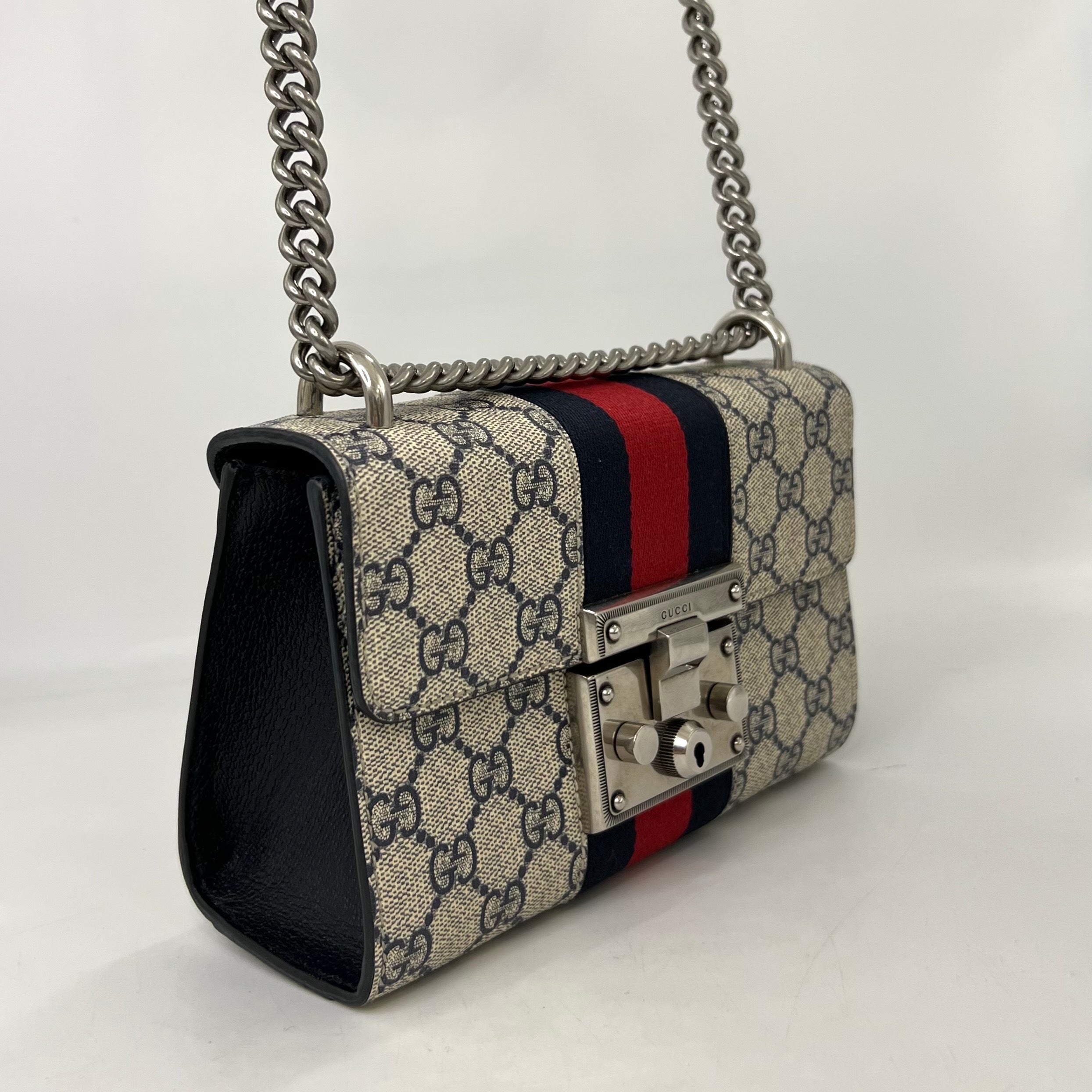 GG Padlock Small Shoulder Bag in Beige and Blue GG Supreme Canvas [ReSale]