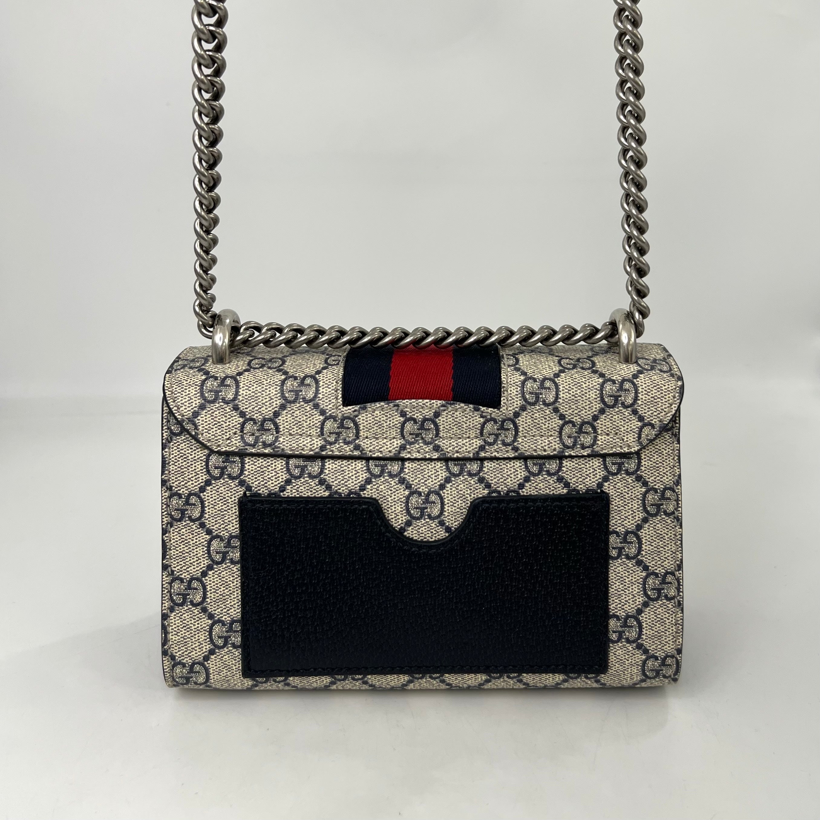 GG Padlock Small Shoulder Bag in Beige and Blue GG Supreme Canvas [ReSale]