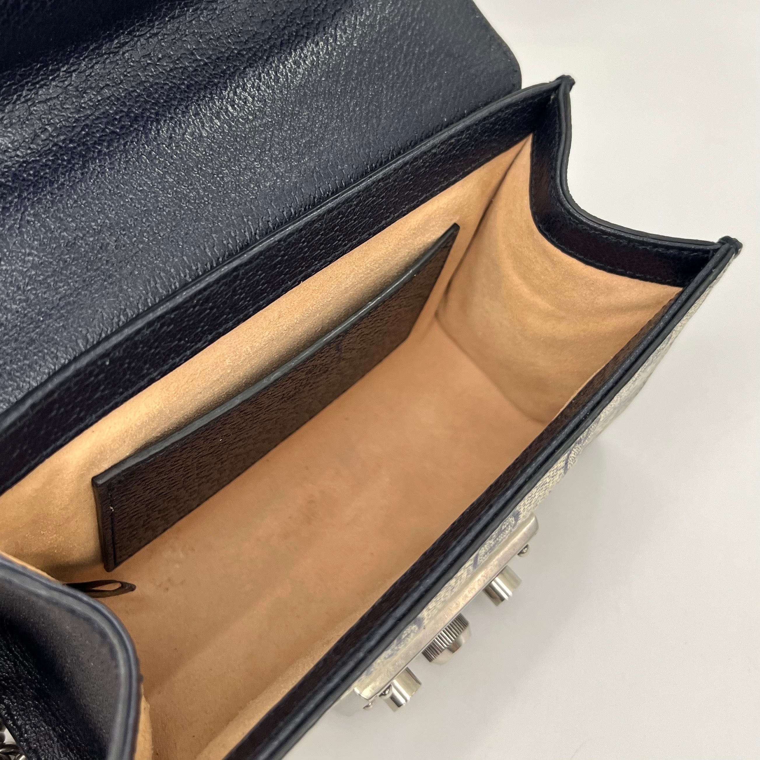 GG Padlock Small Shoulder Bag in Beige and Blue GG Supreme Canvas [ReSale]