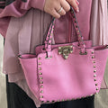 Garavani Mini Rockstud Leather Tote Bag in Dawn Pink