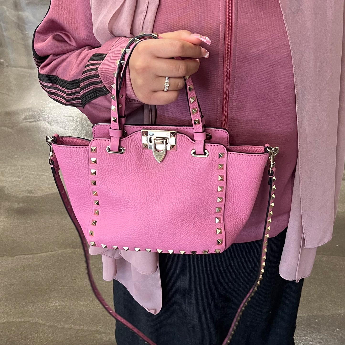Garavani Mini Rockstud Leather Tote Bag in Dawn Pink [ReSale]
