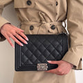 Large Double Stitch Boy Bag in Black Leather