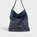 Large Chanel 22 Shoulder Bag in Navy Leather 2022-2026