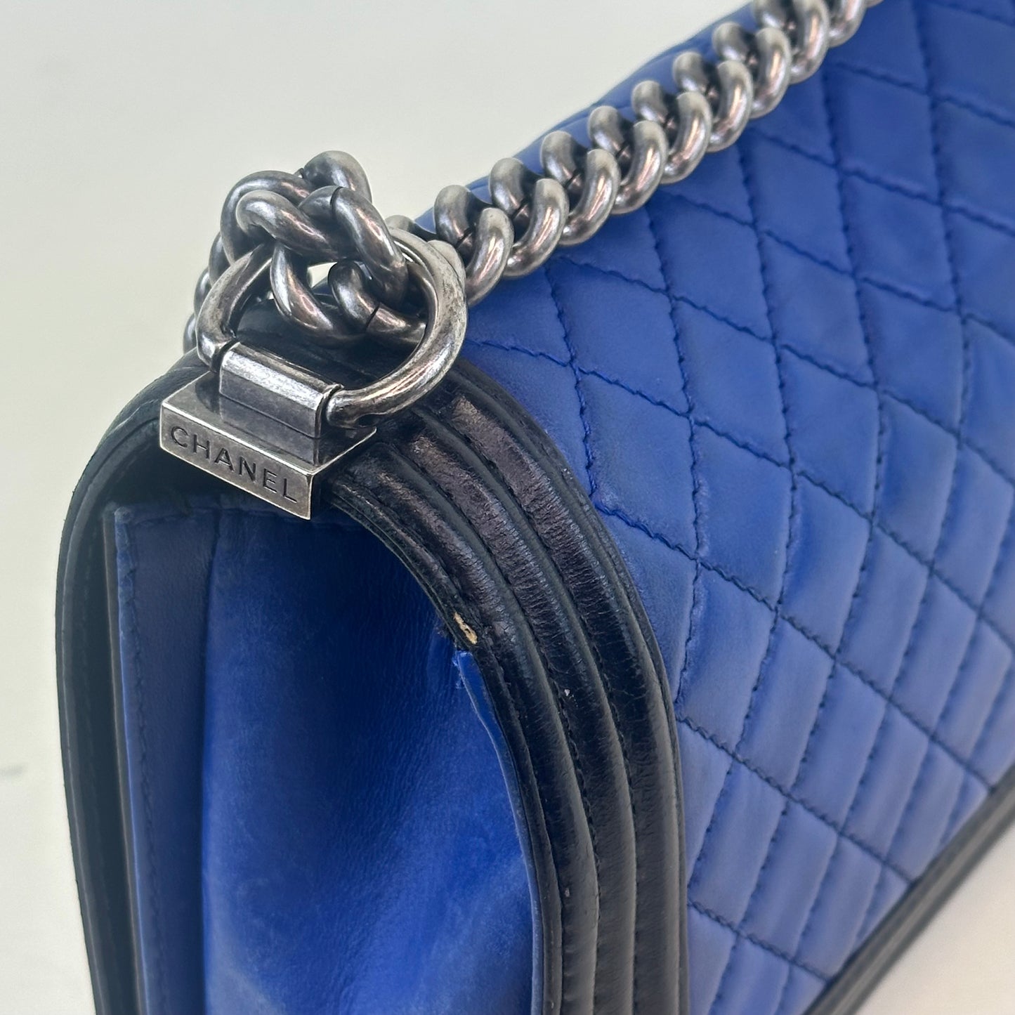 Medium Bicolour Boy Bag in Blue and Black Leather [ReSale]