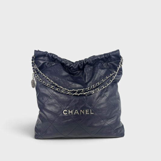 Large Chanel 22 Shoulder Bag in Navy Leather 2022-2026