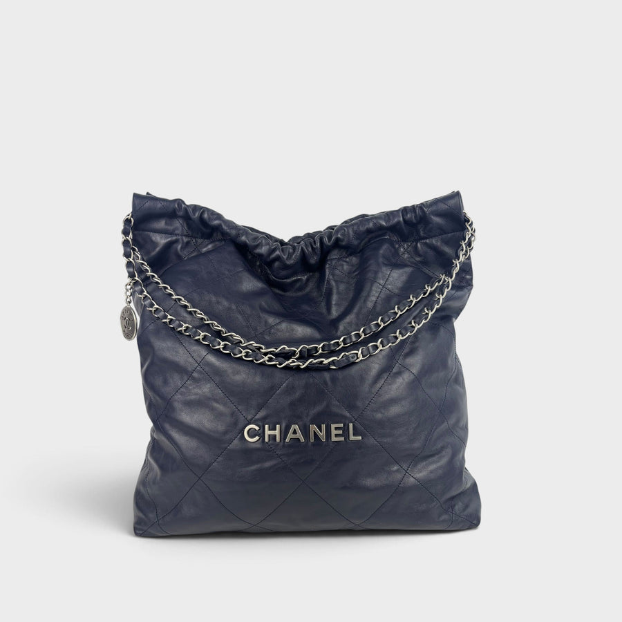Large Chanel 22 Shoulder Bag in Navy Leather 2022-2026