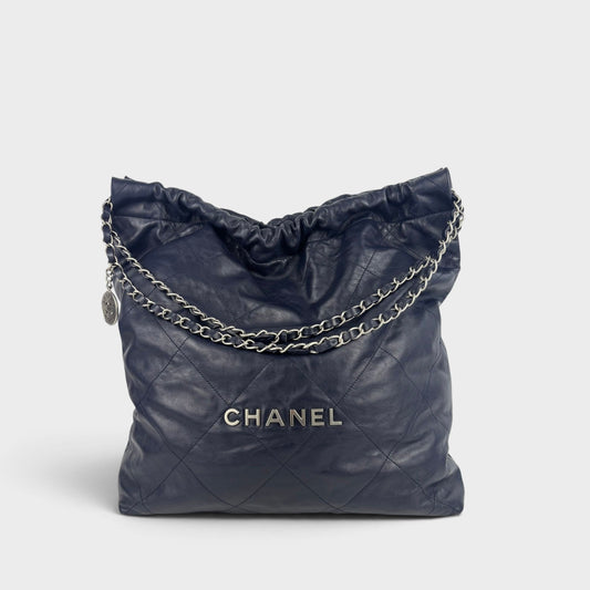 Large Chanel 22 Shoulder Bag in Navy Leather 2022-2026